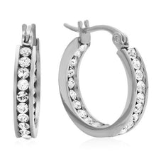 Load image into Gallery viewer, Stainless Steel Huggies Adorned with Swarovski Crystals