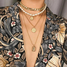 Load image into Gallery viewer, 4 Piece Choker Pearl Chain Necklace Set in 14K Gold Plated