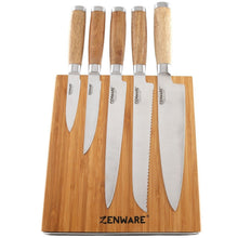 Load image into Gallery viewer, 6-Piece: Zenware German Stainless Steel Kitchen Knives Set with Bamboo Magnetic Block