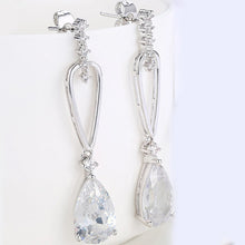 Load image into Gallery viewer, 14K White Gold Plating Dangling White Swarovski Pear Cut Earrings