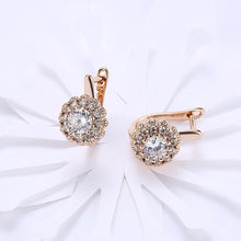 Load image into Gallery viewer, 14K Gold Plating Large Floral White Swarovski Pav'e Huggies