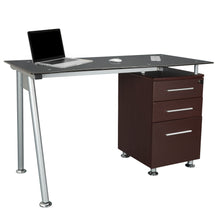 Load image into Gallery viewer, Tempered Glass Top Computer Desk with Storage