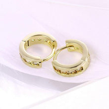 Load image into Gallery viewer, Orange Crystal Gold Plated Mini Clip On Huggie Earrings