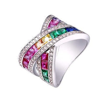 Load image into Gallery viewer, Rainbow Crystal X Ring with Swarovski Elements - Assorted Sizes