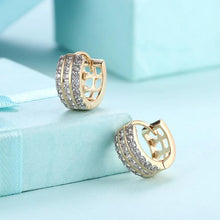 Load image into Gallery viewer, Swarovski Crystal Three Dangling Lined Huggies Set in 18K Gold