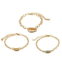 Load image into Gallery viewer, Turquoise Sea-Shell 3 Piece Bracelet Set in 14K Gold
