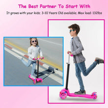 Load image into Gallery viewer, 3-Wheeled LEDs Kick Scooter for Kids Flashing Scooter Adjustable Height
