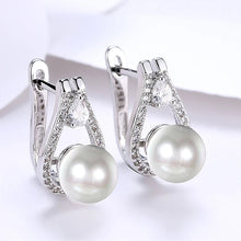 Load image into Gallery viewer, 14K White Gold Plating Swarovski Elements Pav'e Freshwater Pearl Pear Cut Clip On Earrings
