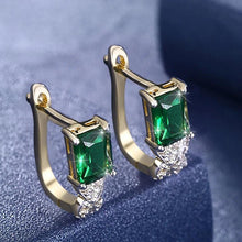 Load image into Gallery viewer, 14K Gold Plating Emerald Cut Green Swarovski Elements Twisted Pav'e Lever back Earrings
