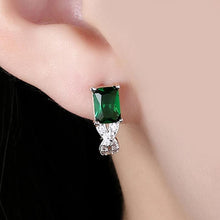 Load image into Gallery viewer, 14K Gold Plating Emerald Cut Green Swarovski Elements Twisted Pav'e Lever back Earrings
