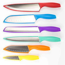 Load image into Gallery viewer, 6-Piece Set: Sazon Stainless Steel Knife and Colorful Slip Covers
