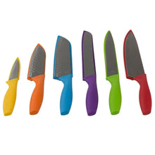 Load image into Gallery viewer, 6-Piece Set: Sazon Stainless Steel Knife and Colorful Slip Covers
