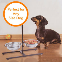 Load image into Gallery viewer, Adjustable Metal Pet Dog Feeder Bowls Elevated Stainless Steel Double Bowl Dish
