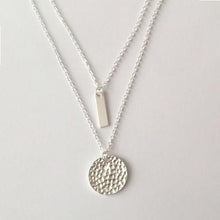 Load image into Gallery viewer, Bar and Hammered-Pendant Double-Layered Necklace
