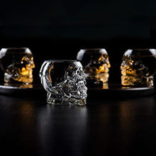 Load image into Gallery viewer, Eravino Large Skull Face Decanter with 4 Skull Shot Glasses and Beautiful Wooden Base
